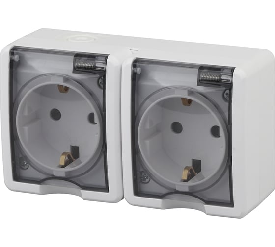 Изображение товара Розетка ЭРА Эксперт 11-2404-01 2х2P+E IP54, шторки, 16АХ-250В, ОУ, белый Б0020718