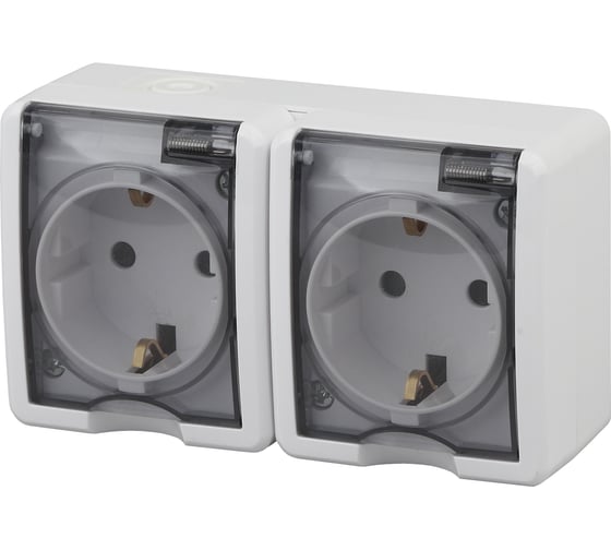 Изображение товара Розетка ЭРА Эксперт 11-2403-01 2х2P+E IP54, 16АХ-250В, ОУ, белый Б0020716