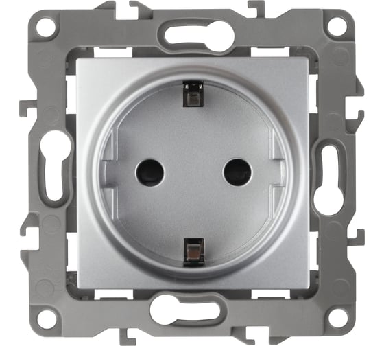 Изображение товара Розетка ЭРА 12-2102-03 2P+E Schuko со шторками, 16АХ-250В, алюминий Б0014689