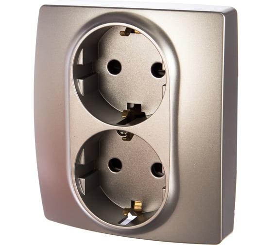 Изображение товара Розетка ЭРА 12-2104-032X2P+E Schuko со шторками, 16АХ-250В, алюминий Б0014701