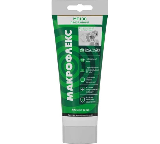 Изображение товара Жидкие гвозди Makroflex Bio Line MF190 ультрасильный, прозрачный, 185 г 2670486