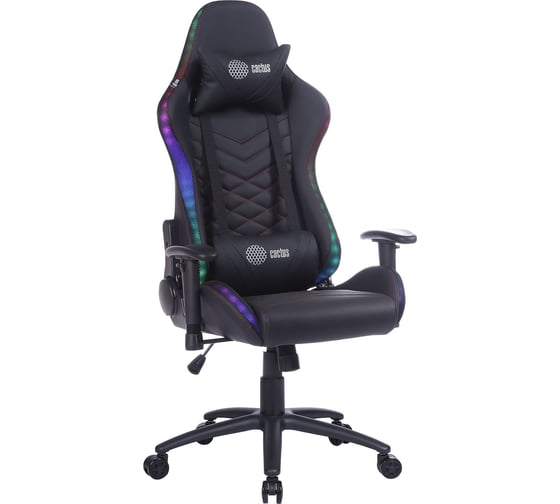 Изображение товара Игровое кресло CACTUS с RGB-подсветкой, черный/красный, экокожа, с подголовником, крестовина сталь 1660794