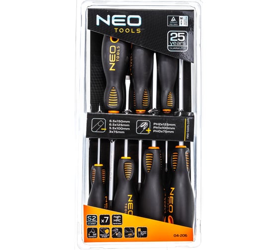 Изображение товара Набор отверток NEO Tools SL/PH 7 шт двухкомп рукоятка 04-206