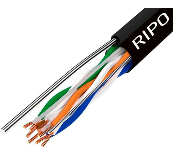 Изображение товара Кабель Ripo Utp4 cat5e 24awg cu (outdoor) с одножильным тросом, черный, 25м 001-112018-25