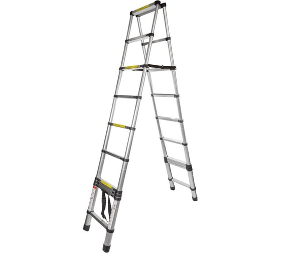 Изображение товара Телескопическая двухсекционная лестница Forcekraft 0.8-2.9+2.9 м, 9+9 ступеней, max нагрузка 150кг, вес 14,0кг BL-TA290(52841)