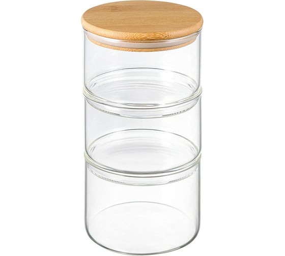 Изображение товара Набор из 3 банок для хранения с крышкой из бамбука Smart Solutions SFE-SS-SJ-GLS-BM-Set3