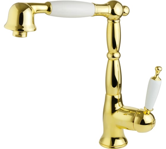 Изображение товара Смеситель для кухни Migliore CUCINA OXFORD с выдвижной лейкой, ручка белая/золото 18276