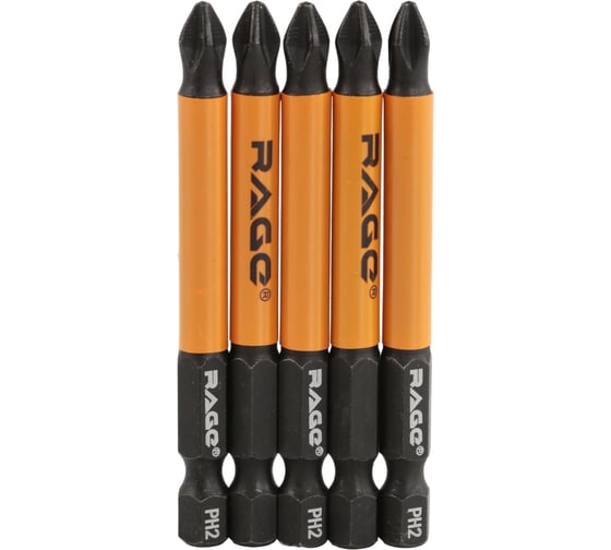 Изображение товара Биты для шуруповерта RAGE By VIRA магнитные S2 PH2 х 70 мм 5 шт 554165