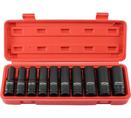 Изображение товара Набор ударных головок глубоких 6-гранных, 1/2"DR, 10 предметов, 10-24 мм Rotake RT-031K