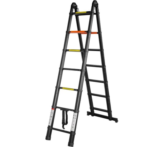 Изображение товара Телескопическая алюминиевая бытовая лестница-стремянка Rockforce 2.2+2.2 м, 7+7 ступеней RF-UP220-M