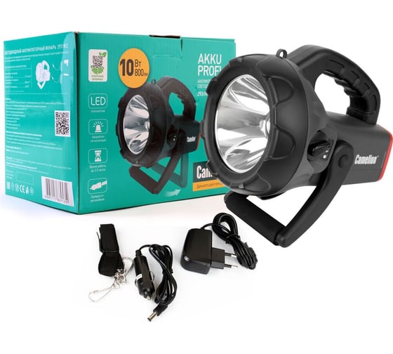 Изображение товара Аккумуляторный фонарь Camelion 2931R2 220В/12В, карбон, 10W CREE LED, 4В 4Ач, пластик, коробка 11459