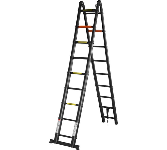 Изображение товара Телескопическая алюминиевая бытовая лестница-стремянка Rockforce 2.8+2.8 м, 9+9 ступеней RF-UP280-M
