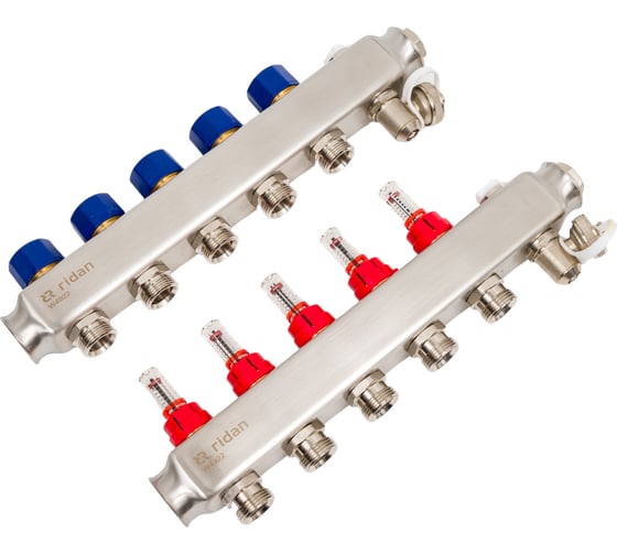 Изображение товара Комплект коллекторов Ридан SSM-5RF set с расходомерами и кронштейнами, 5 контуров 088U0955R