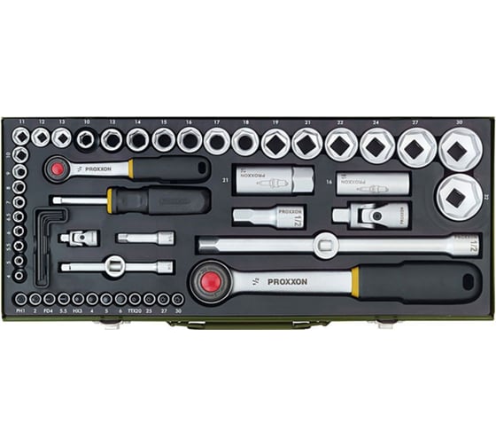 Изображение товара Полный набор торцевых ключей Proxxon 1/2" + 1/4", 56 поз. 23040