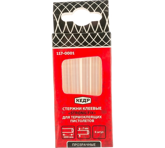 Изображение товара Стержни клеевые прозрачные (7 мм; 10 см; 6 шт.) КЕДР 117-0001 54889