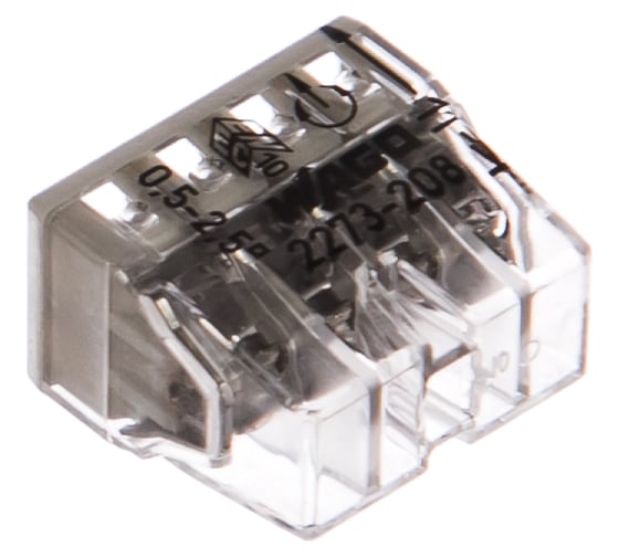 Изображение товара Соединительная клемма для быстрого монтажа WAGO 2273-208 8-ми проводная, 0,5-2,5 кв.мм, 450В, 24А, без пасты, 50 шт 2669