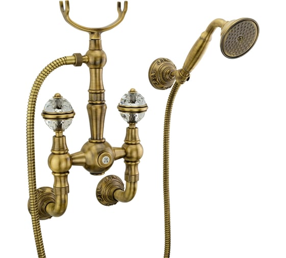 Изображение товара Смеситель для душа Migliore CRISTALIA внешний, выход М1/2", в комплект: шланг+ручная лейка+ручки CRYSTAL (NEW), бронза 18582