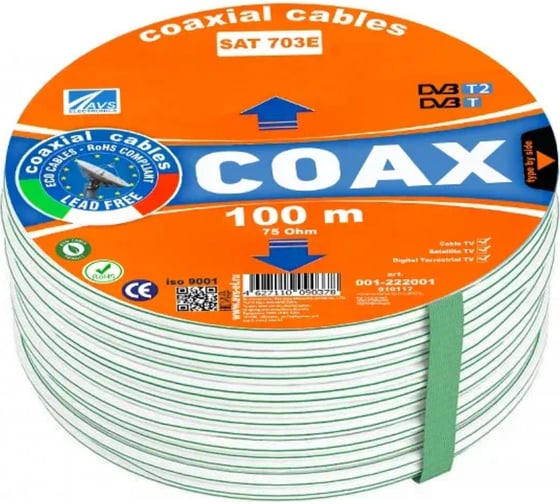Изображение товара Коаксиальный телевизионный кабель Ripo sat-703e avs electronics (100 м) 001-222001/ 010117