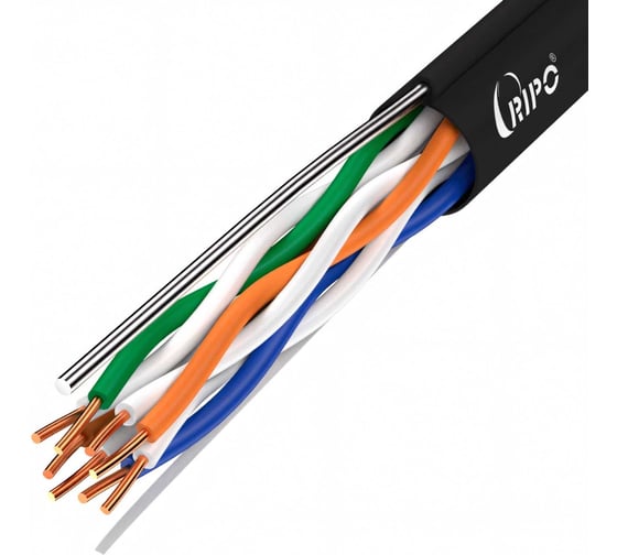 Изображение товара Витая пара Ripo utp4cat5e 24awg cu (outdoor) с одножильным тросом, черный, (50м) 001-112018/50