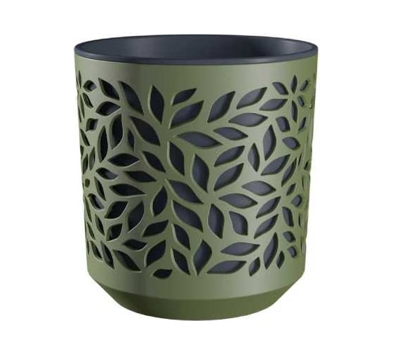 Изображение товара Кашпо bmc КШ-9825 Leaves пластик диаметр 13 см высота 13.5 см 1.25 л оливка/антрацит 067061