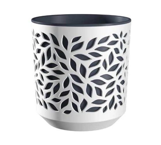 Изображение товара Кашпо bmc КШ-9829 Leaves пластик диаметр 13 см высота 13.5 см 1.25 л белый/антрацит 067057