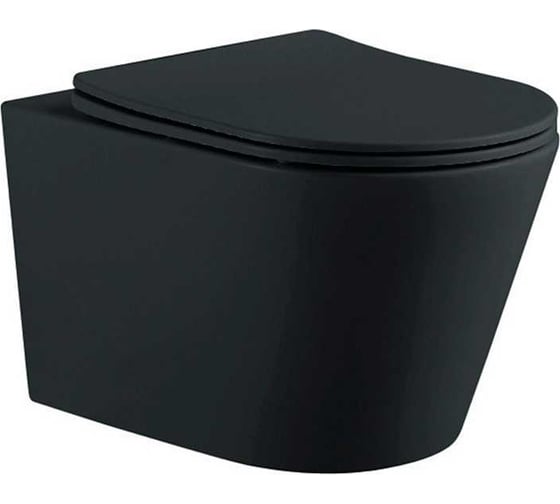 Изображение товара Подвесной безободковый унитаз AQUATEK ВЕГА AQ1905-MB 525x360x320мм, тонкое сиденье с механизмом плавного закрывания, матовый черный 00000119754