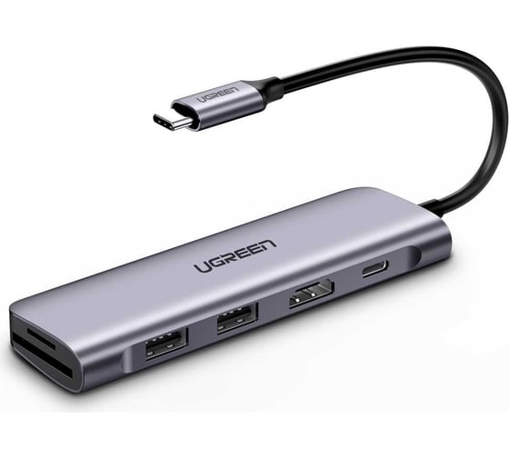 Изображение товара USB концентратор UGREEN 6 в 1 хаб, HDMI, 2 x USB 3.0, SD/TF, PD 70411