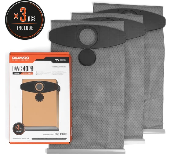 Изображение товара Фильтр-мешок многоразовый 3 шт для пылесоса DAVC 4000SD DAEWOO DAVC 40PB