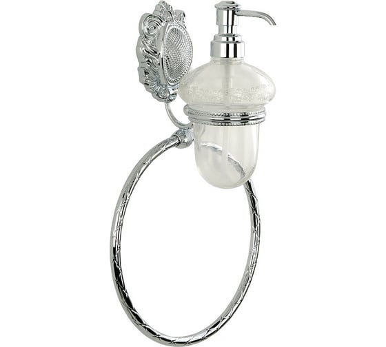 Изображение товара Дозатор жидкого мыла Migliore CLEOPATRA настенный с кольцом, стекло прозрачное с матовым декором/хром 16655