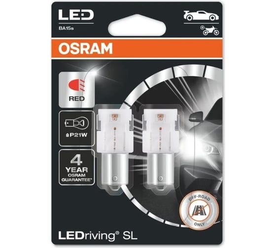 Изображение товара Автолампа Osram P21W, BA15s, LED, RED, 12 В 7506DRP-02B