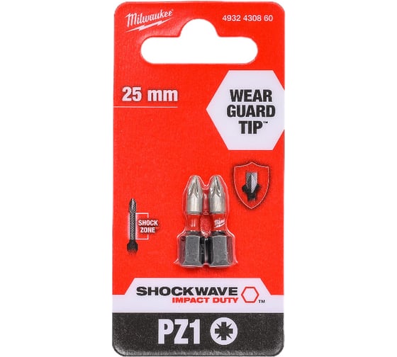Изображение товара Насадка SHOCKWAVE (2 шт; PZ1; 25 мм) Milwaukee 4932430860
