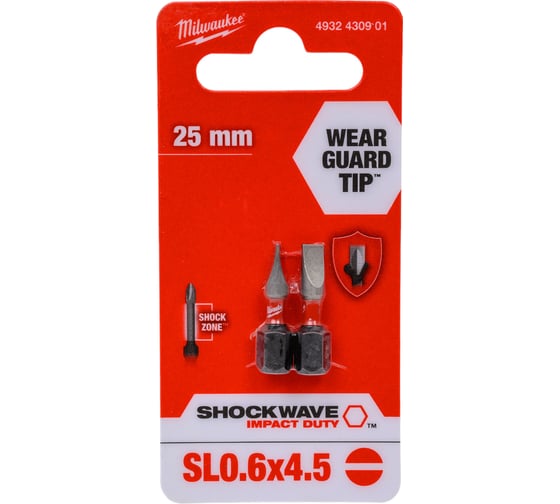 Изображение товара Насадка SHOCKWAVE (2 шт; SL0.6x4.5; 25мм) Milwaukee 4932430901