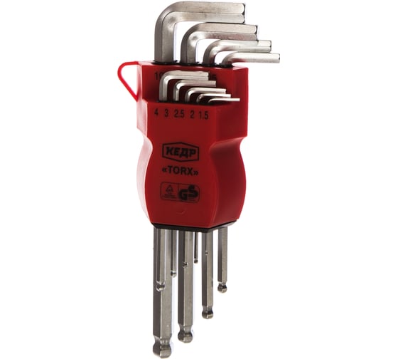 Изображение товара Шестигранные ключи с шариком 9 штук 1,5-10 мм КЕДР 037-2321 25044