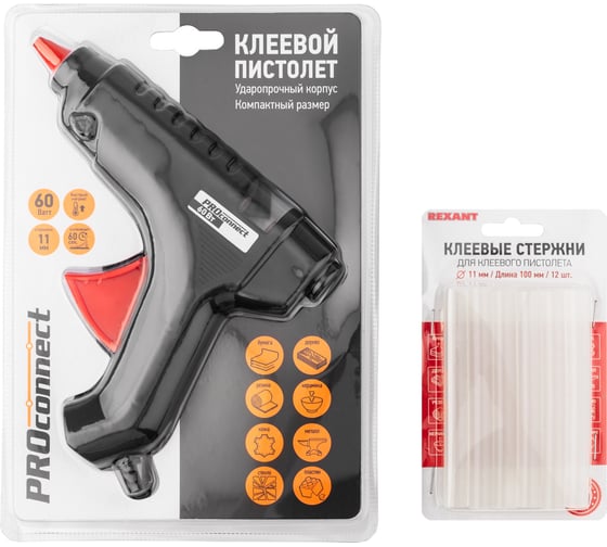 Изображение товара Набор для творчества REXANT пк03 пистолет 60 Вт, стержни 11 мм 12-1703