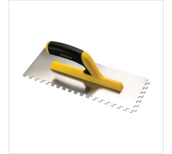 Изображение товара Зубчатый полутер DEKOR нержавеющая сталь, 120x300 мм, квадратный зуб 6x6 мм, пластиковая ручка 403