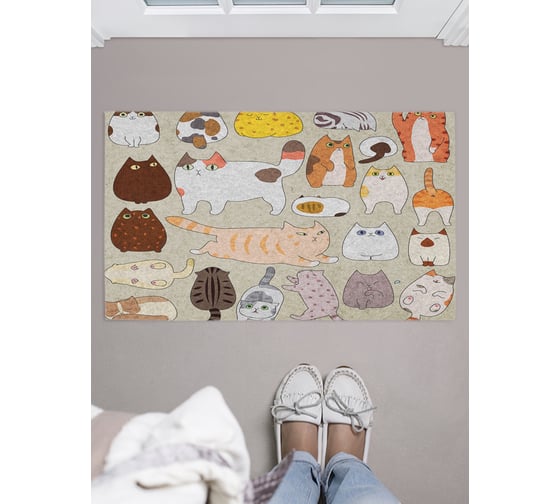 Изображение товара Придверный коврик в прихожую JOYARTY с принтом Котовечеринка, 45х75 см door_423828