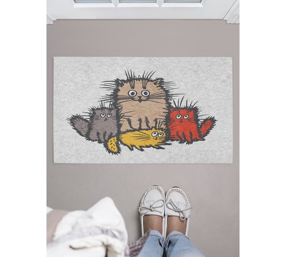 Изображение товара Придверный коврик в прихожую JOYARTY с принтом Озорные коты, 45х75 см door_425500