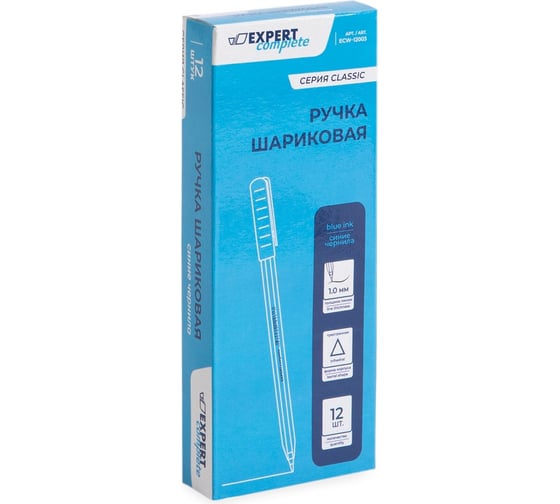Изображение товара Шариковая ручка Expert Complete Classic ECW-12003 12 шт, игольчатый пишущий узел, трехгранный корпус, 1 мм черный 624980