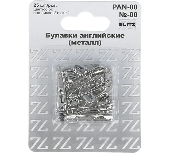 Изображение товара Английские булавки BLITZ PAN-00 №00 под никель железо 25 шт 22 мм . 186015