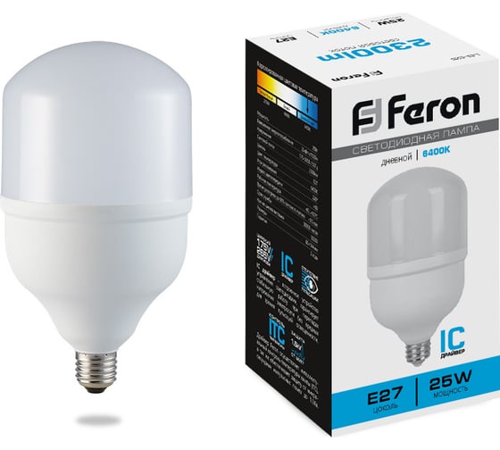 Изображение товара Светодиодная лампа FERON LB-65 25W, 230V, E27, 6400K 25887