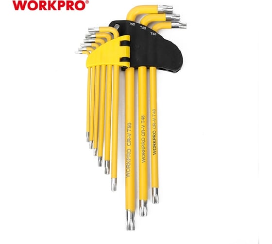 Изображение товара Набор 6-гранных длинных ключей TORX WORKPRO 9 шт. в держателе WP222008