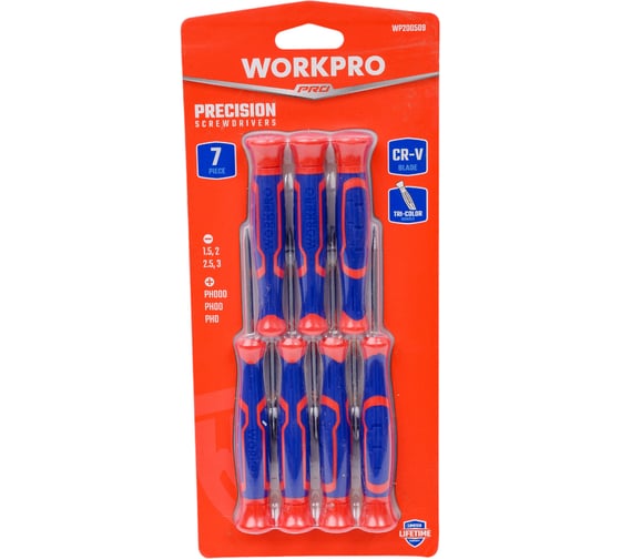 Изображение товара Набор прецизионных отверток WORKPRO CR-V, крест+шлиц, 7 шт. WP200509