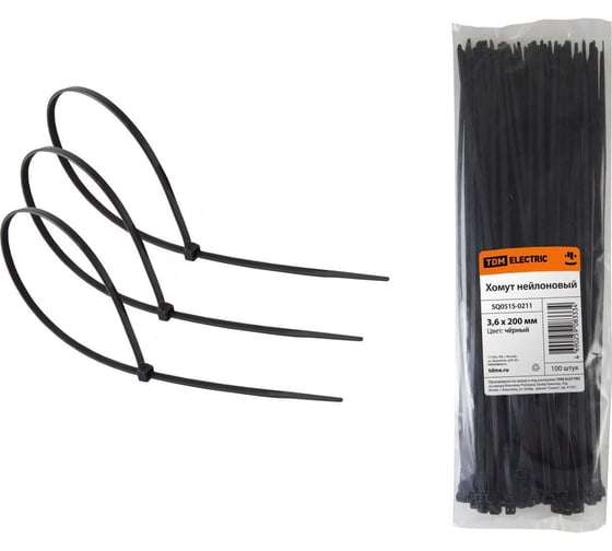 Изображение товара Хомуты черные 2,5х100 мм TDM ELECTRIC морозостойкий в упаковке 100 штук SQ0515-1102