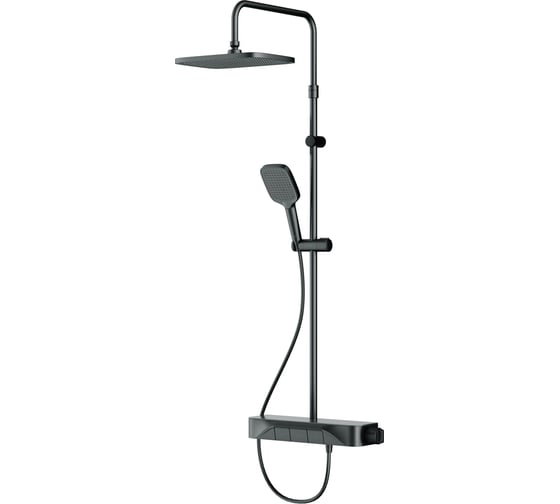 Изображение товара Душевая система AM.PM Func смеситель-полка для душа с термостатом: душевая штанга, верхний душ квадратный, ручной душ, черный F078F222