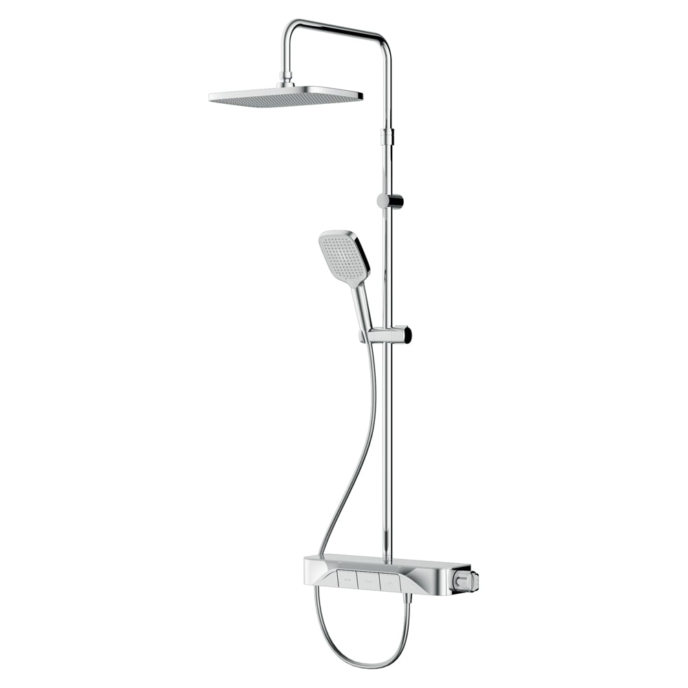 Изображение товара Душевая система AM.PM Func смеситель-полка для душа с термостатом: душевая штанга, верхний душ квадратный, ручной душ, хром F078F200