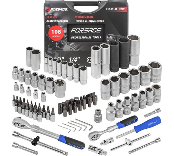 Изображение товара Набор инструментов Forsage 108пр, 1/4", 1/2" 6гр, F-41082-5L NEW F-41082-5L NEW(54537)