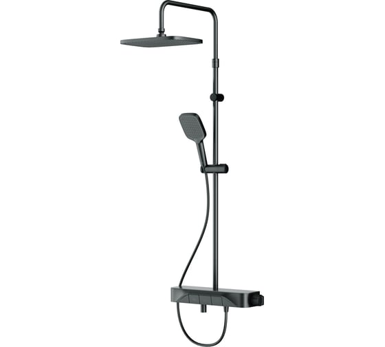 Изображение товара Душевая система AM.PM Func смеситель-полка для ванны и душа, душевая штанга, верхний душ квадратный, ручной душ, черный F078F722