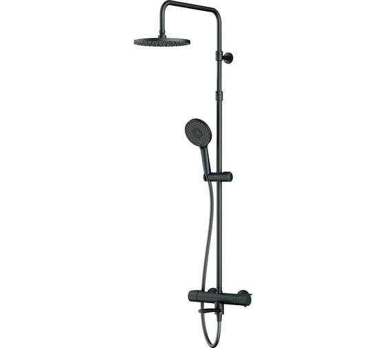 Изображение товара Душевая система AM.PM X-Joy смеситель для ванны и душа с термостатом, душевая штанга, верхний душ 220 мм, ручной душ, черный F0785A522
