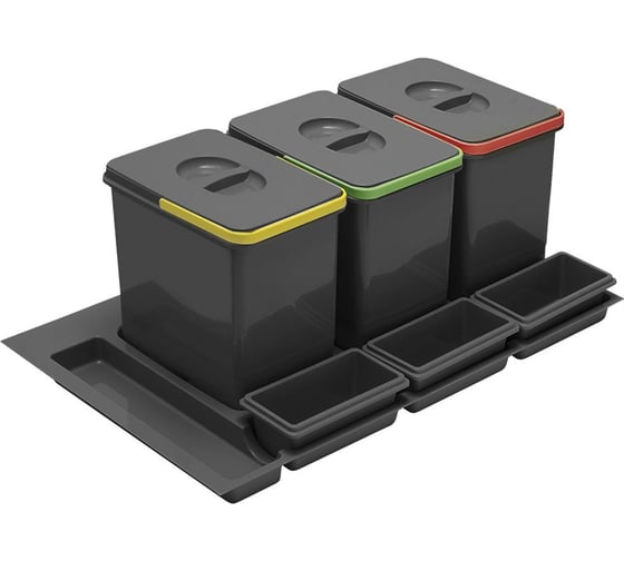 Изображение товара Комплект вёдер GTV МУЛЬТИНО 800 3x15л+3 ёмкости, антрацит PB-91634100B5V-A