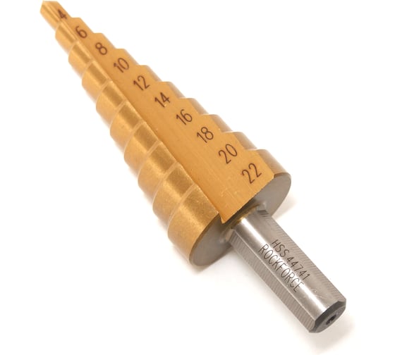 Изображение товара Сверло ступенчатое по металлу 4-22 мм, HSS-TiN, прямое, Patron  треугольный хвостовик P-44741(29869)